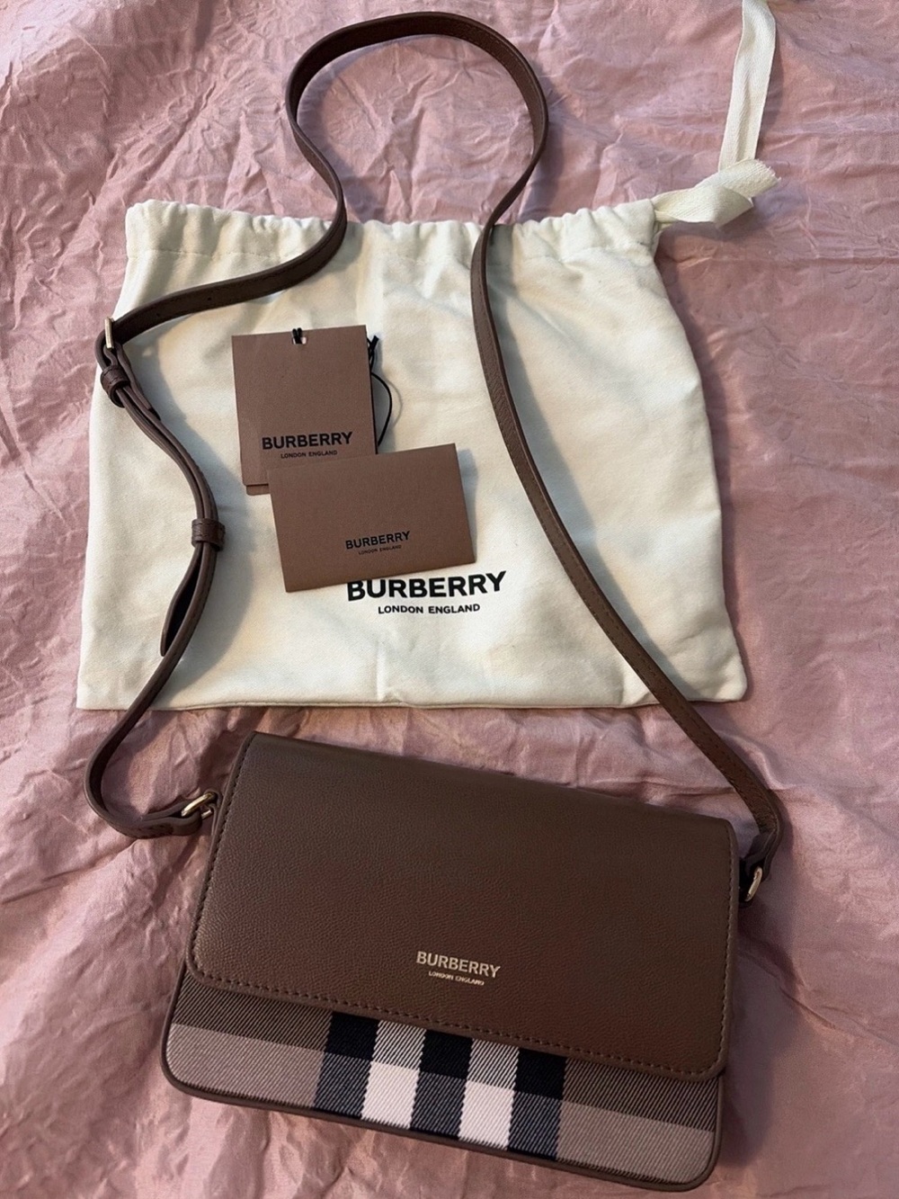 Burberry Brown Leather Crossbody with Signature Check Panel